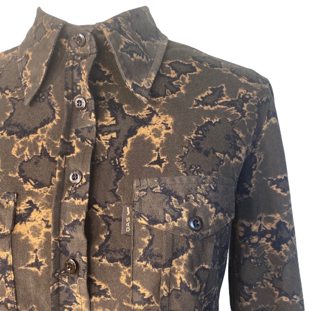 GAS Jeans Italian camo acid wash long sleeve button down shirt women's size M